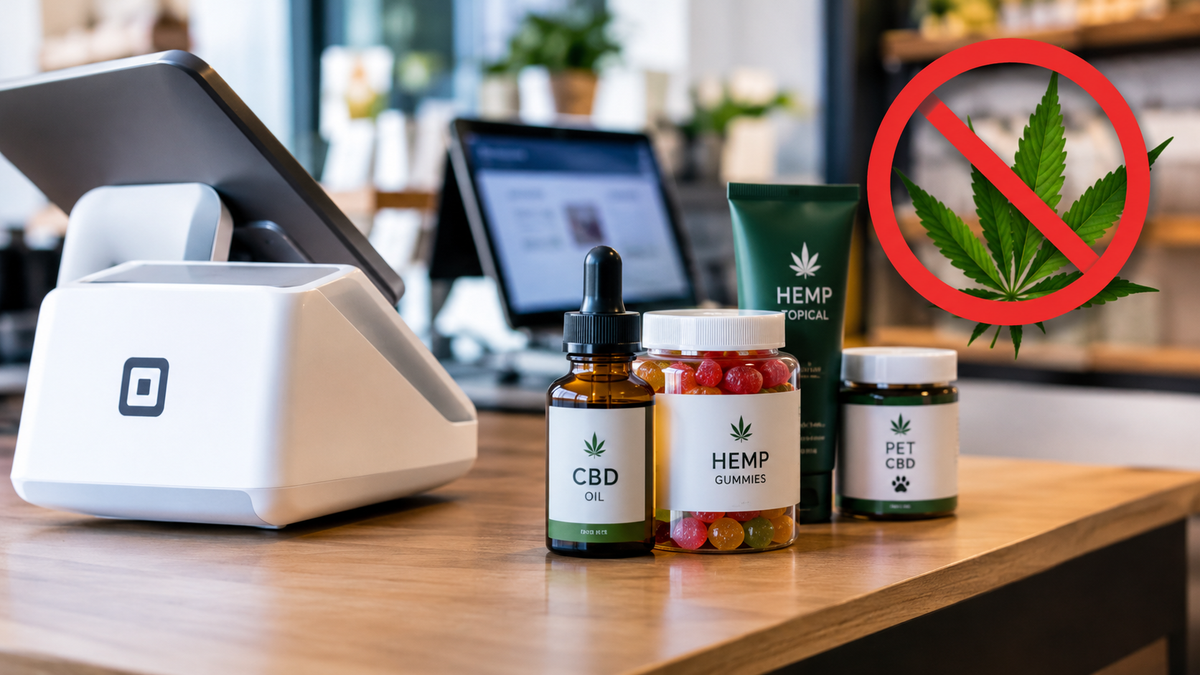 CBD Products at Checkout with Prohibition Symbol